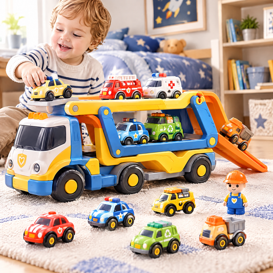 LUNIPLIAY Car Carrier Truck Playset – Kids Vehicle Transport Toy Set