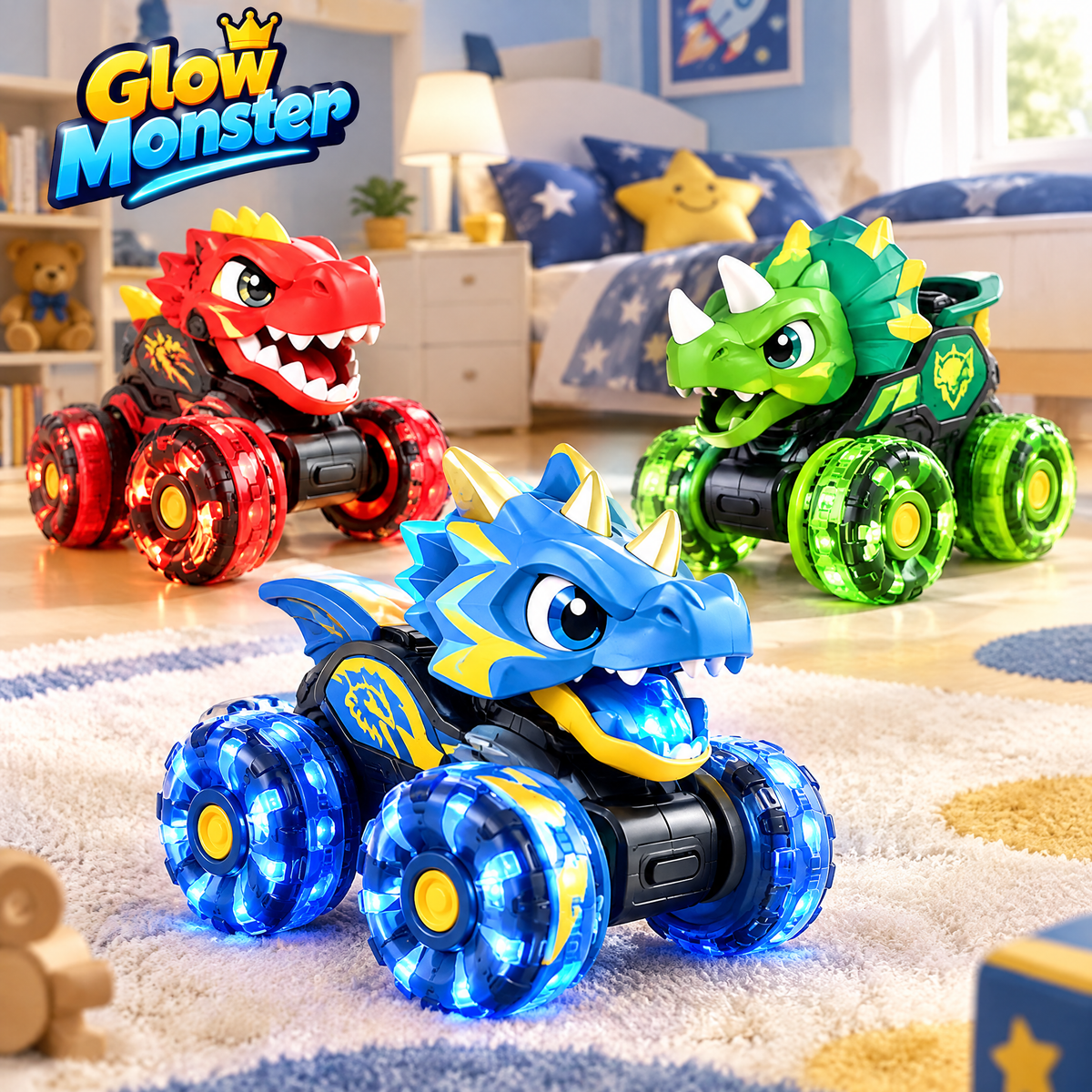 LUNIPLIAY Dinosaur RC Monster Truck – Kids Remote Control Stunt Car