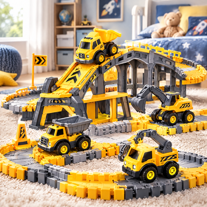 LUNIPLIAY Construction Playset – Kids Building Vehicles & Track Adventure Set
