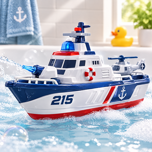 LUNIPLIAY Remote Control Police Rescue Boat Toy