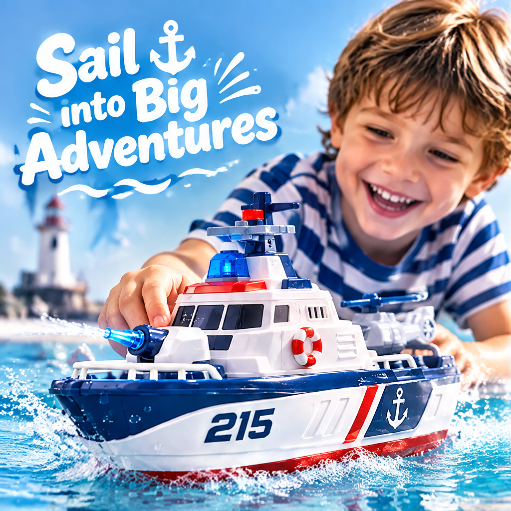 LUNIPLIAY Remote Control Police Rescue Boat Toy