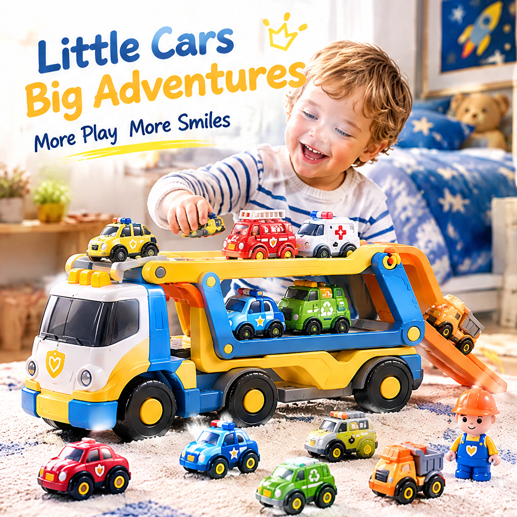 LUNIPLIAY Car Carrier Truck Playset – Kids Vehicle Transport Toy Set