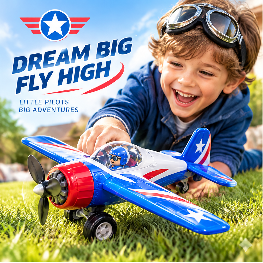 LUNIPLIAY Classic Propeller Plane Adventure Toy