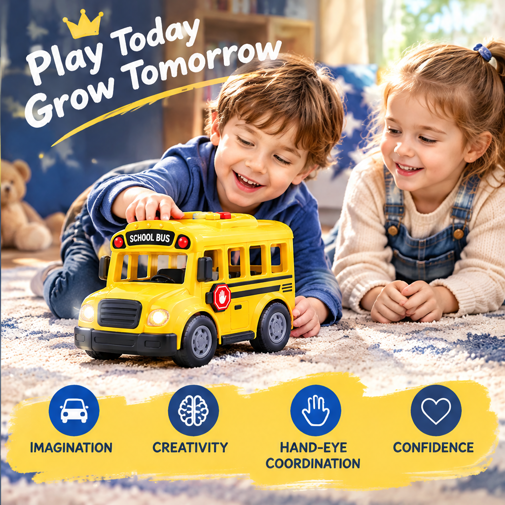 LUNIPLIAY Kids School Bus Toy – Interactive Light & Sound Educational Vehicle