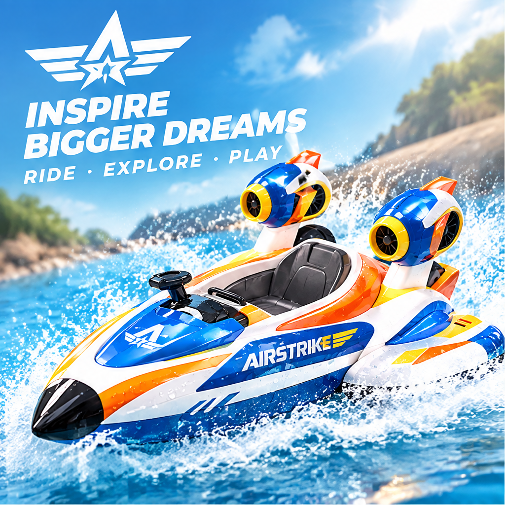 LUNIPLIAY Airstrike Remote Control High-Speed Dual Jet Water Boat