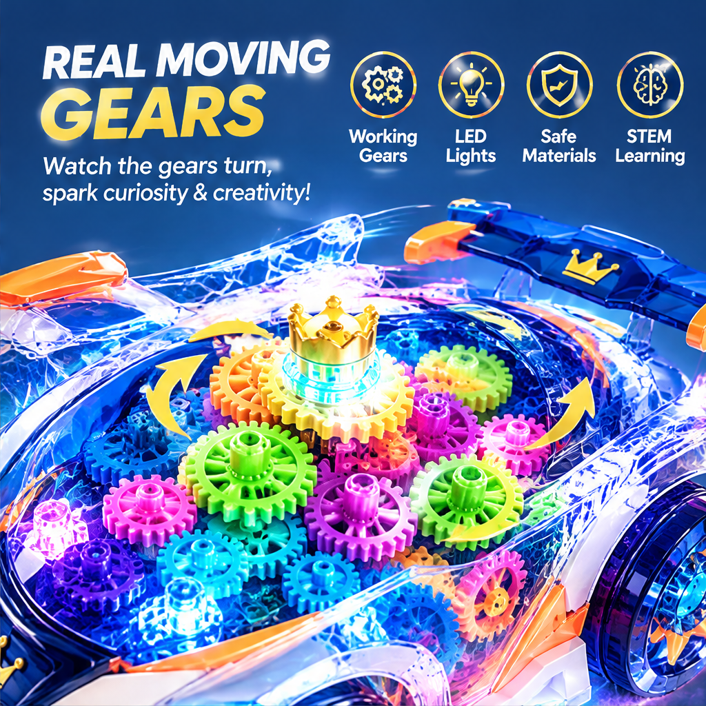 LUNIPLIAY LED Gear Racing Car – Light Up Educational Toy Vehicle