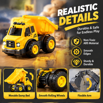 LUNIPLIAY Construction Playset – Kids Building Vehicles & Track Adventure Set