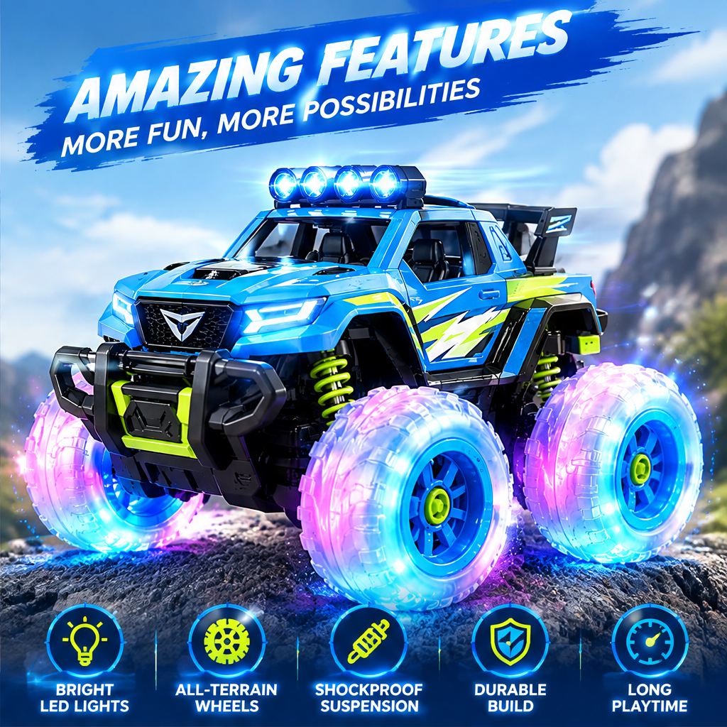 LUNIPLIAY RC Monster Truck – Kids Remote Control Off-Road Car