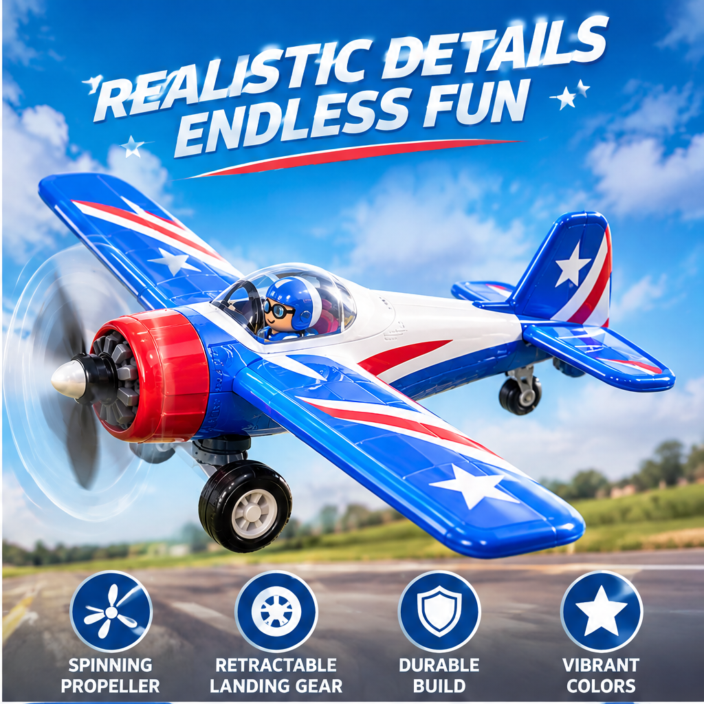 LUNIPLIAY Classic Propeller Plane Adventure Toy