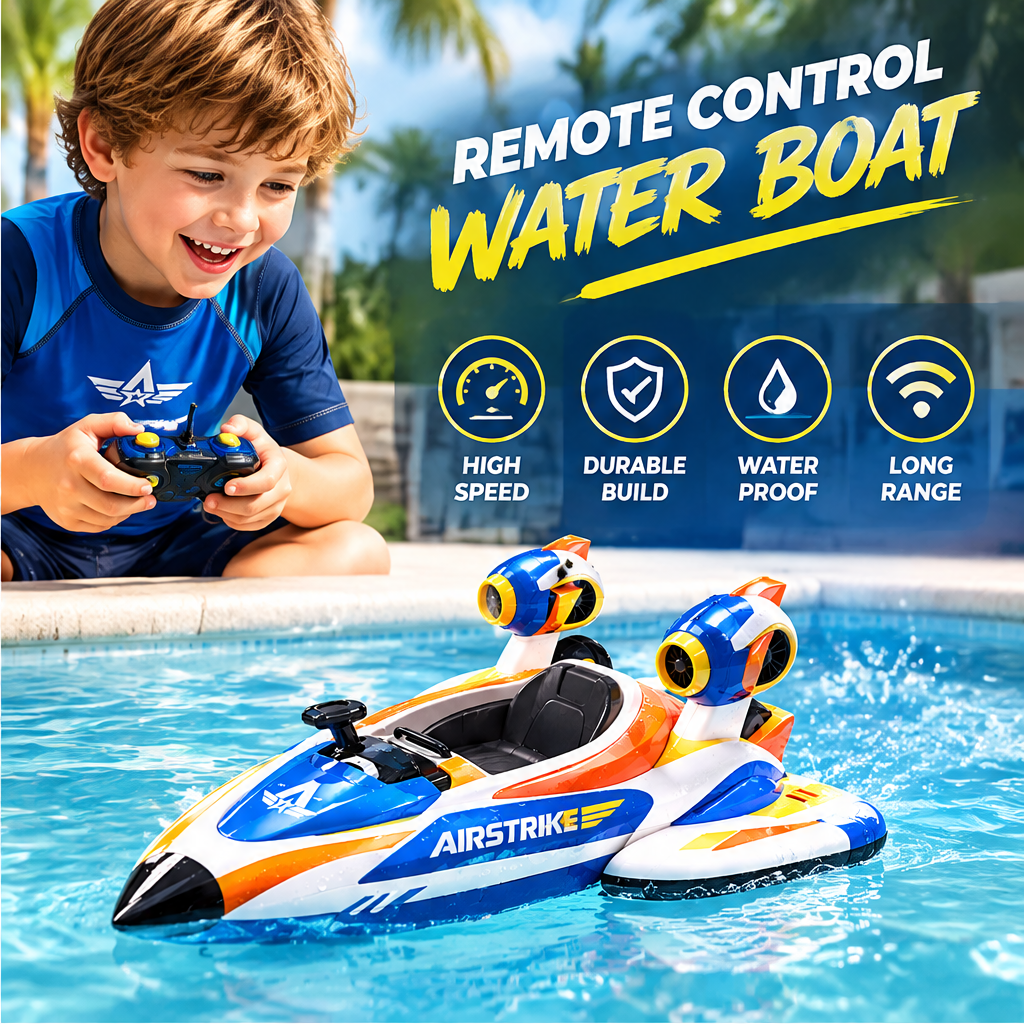 LUNIPLIAY Airstrike Remote Control High-Speed Dual Jet Water Boat
