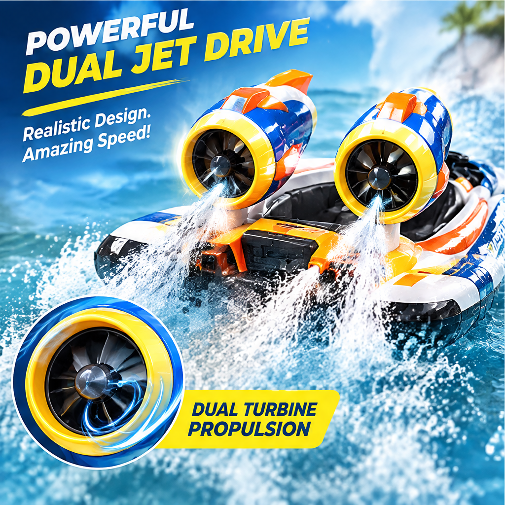 LUNIPLIAY Airstrike Remote Control High-Speed Dual Jet Water Boat