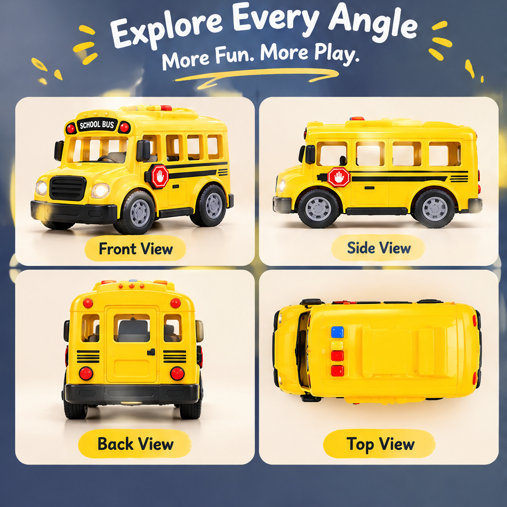 LUNIPLIAY Kids School Bus Toy – Interactive Light & Sound Educational Vehicle