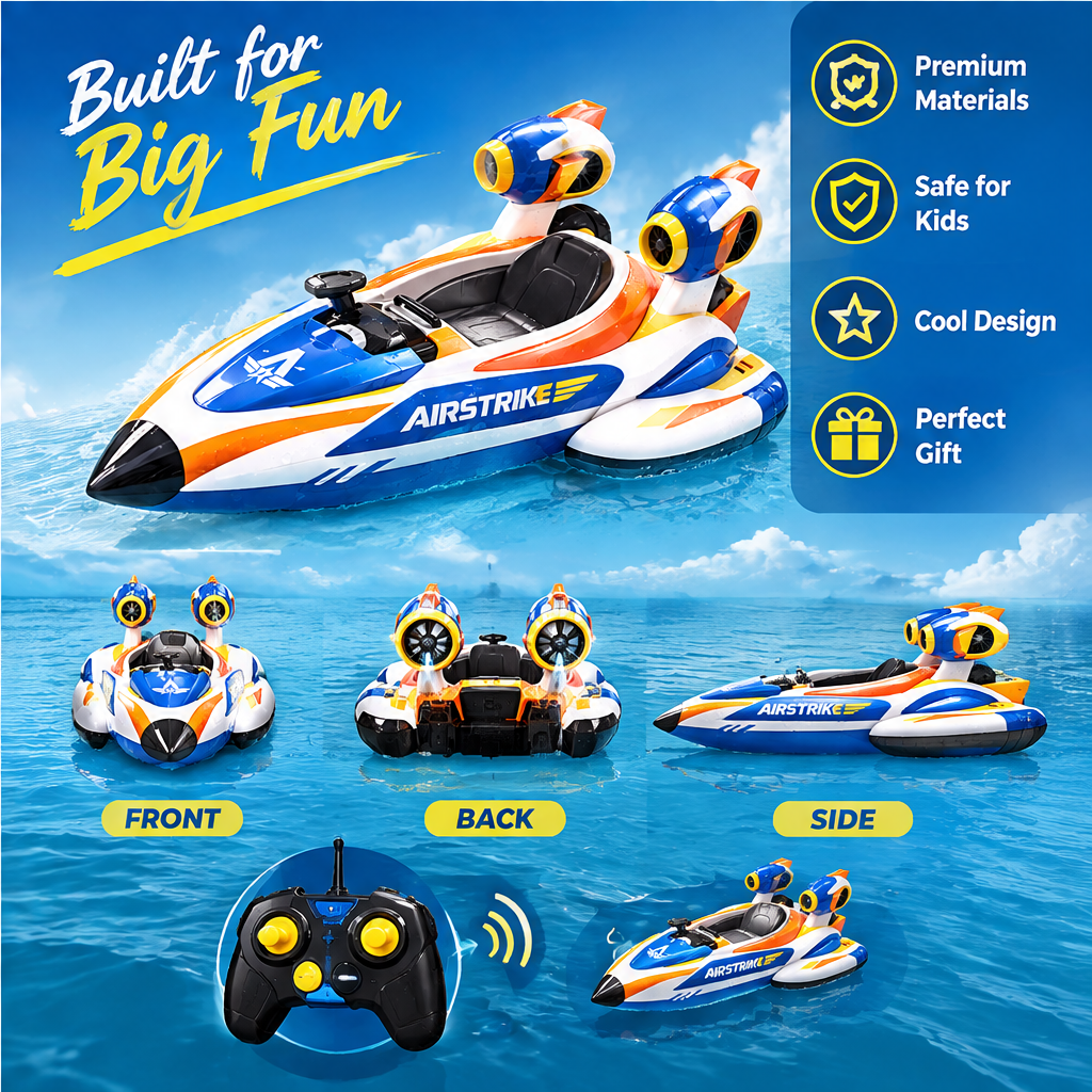 LUNIPLIAY Airstrike Remote Control High-Speed Dual Jet Water Boat