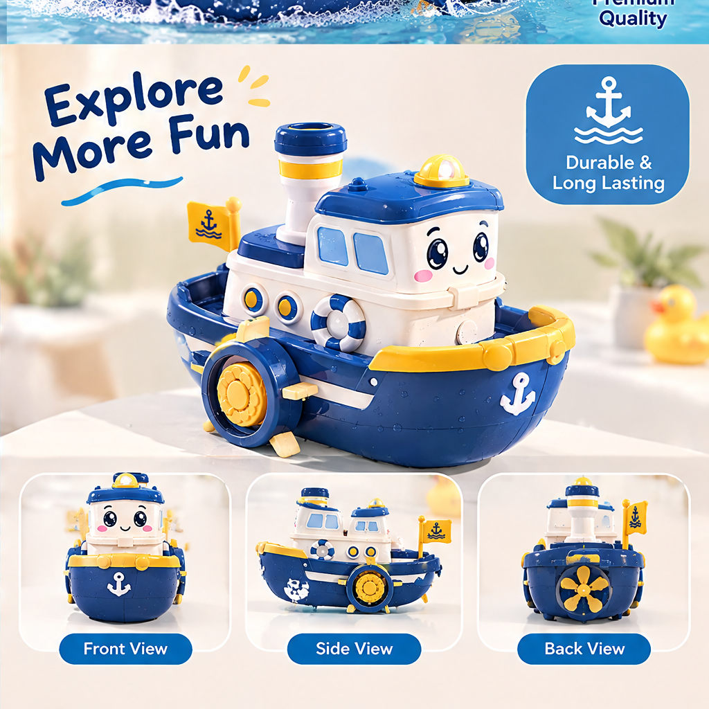 LUNIPLIAY Little Tugboat Bath Toy