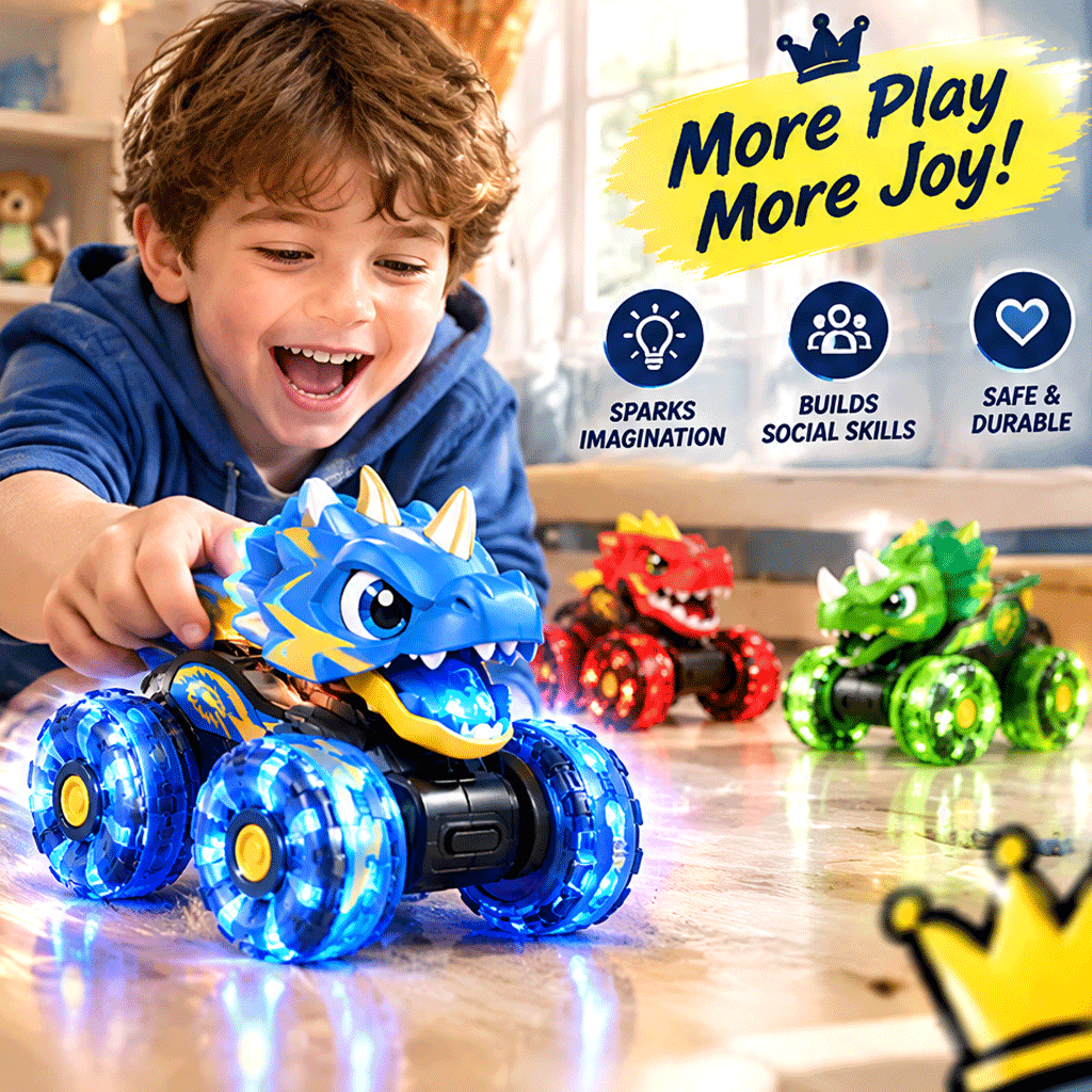 LUNIPLIAY Dinosaur RC Monster Truck – Kids Remote Control Stunt Car