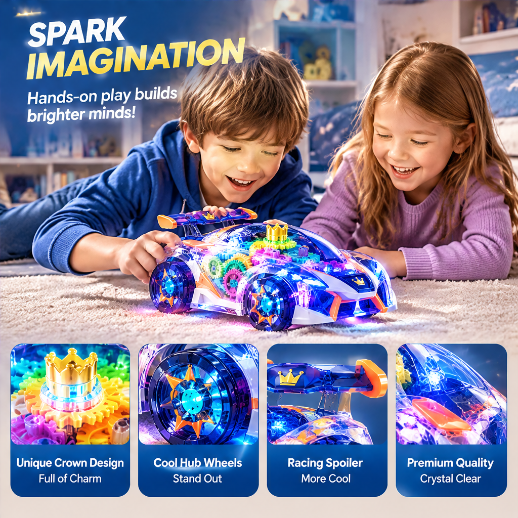 LUNIPLIAY LED Gear Racing Car – Light Up Educational Toy Vehicle